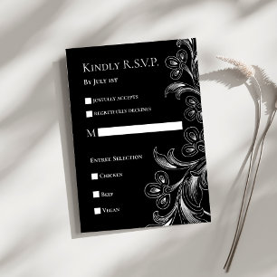 Carte de réponse florale élégante noir et blanc RS