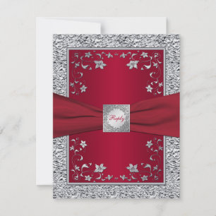 Carte de réponse florale en feuille d'argent FAUSS