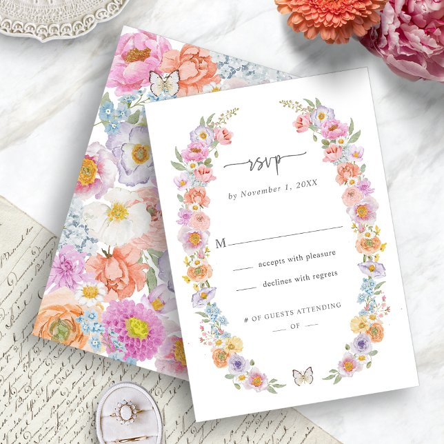 Carte de réponse florale lumineuse en gras (Bold Bright Watercolor Floral RSVP Card by Painted Paperie
)