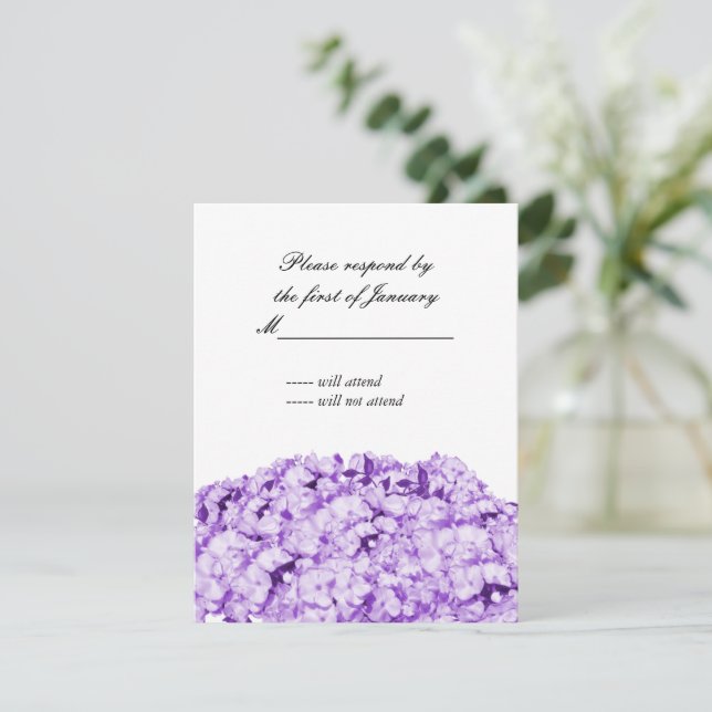 Carte de réponse florale monochromatique violet (Debout devant)