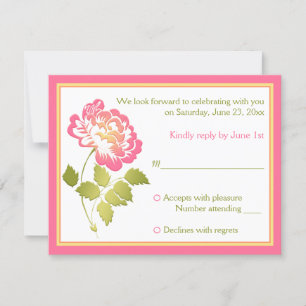 Carte de réponse florale Paeonia rose, verte, jaun