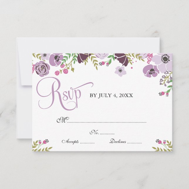 Carte de réponse florale | Pourpre (Devant)