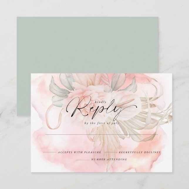Carte de réponse florale Rose de corail pâle (Devant / Derrière)