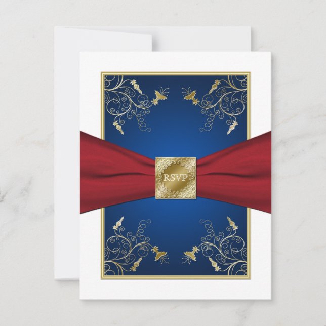 Carte de réponse florale rouge, blanc et bleu (Devant)