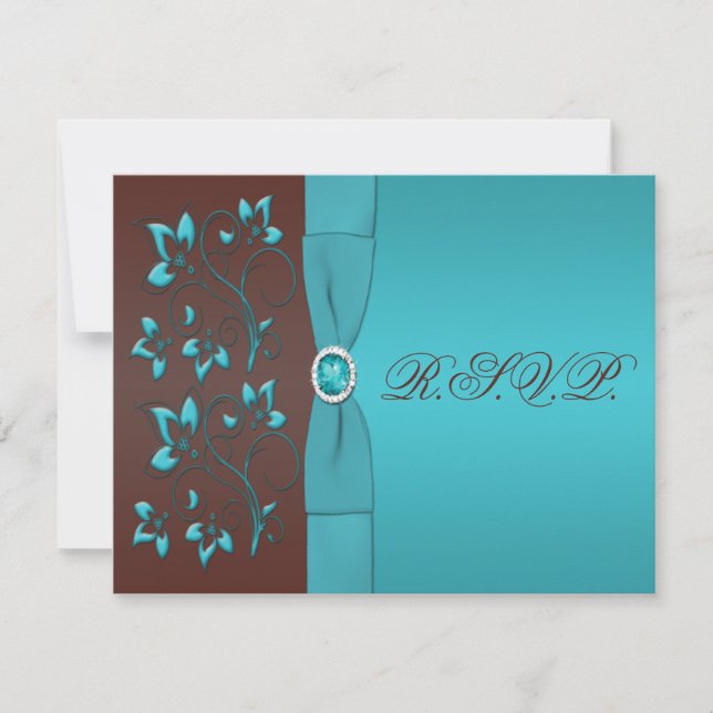 Carte de réponse Florale Turquoise et Chocolat (Devant)