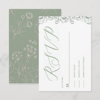 carte de réponse florale vert sauge, réponse aimab