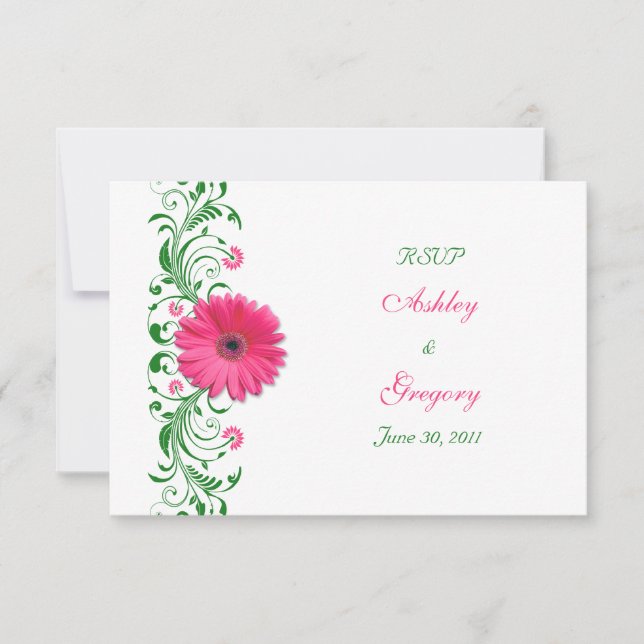 Carte de réponse Florale verte rose Gerbera Daisy (Devant)