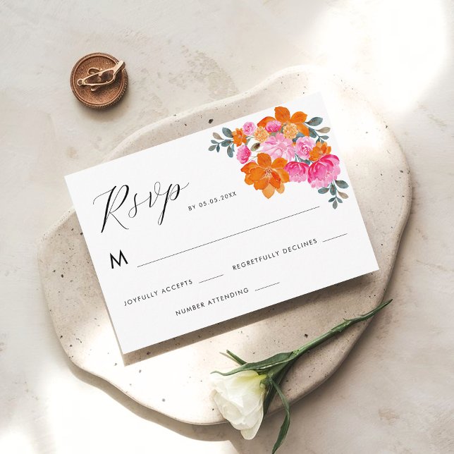 Carte de réponse florale vibrante rose et orange v (Créateur téléchargé)