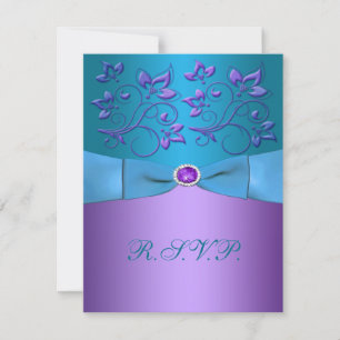 Carte de réponse florale violette et turquoise