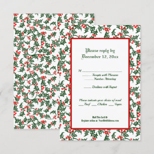 Carte de réponse Green Holly Editable 3,5 x 5 pouc