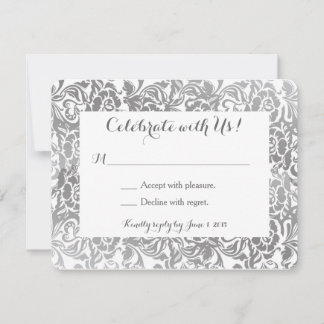 Carte de réponse | Gris/Argent Broderie Anglaise V