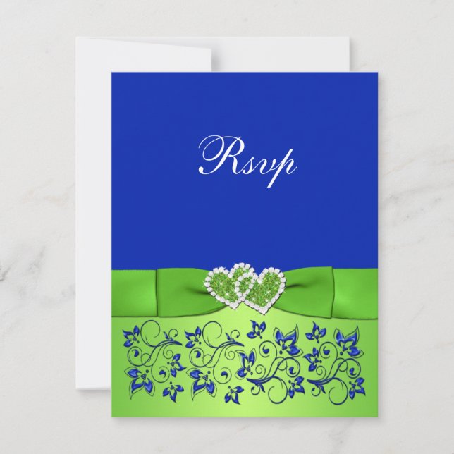 CARTE DE RÉPONSE IMPRIMÉE RIBBON Blue Green Floral (Devant)