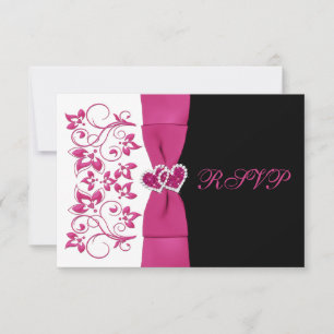 CARTE DE RÉPONSE IMPRIMÉE RIBBON Rose, Blanc, Noir