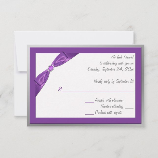 CARTE DE RÉPONSE IMPRIMÉE RIBBON violet, blanc, ar (Devant)