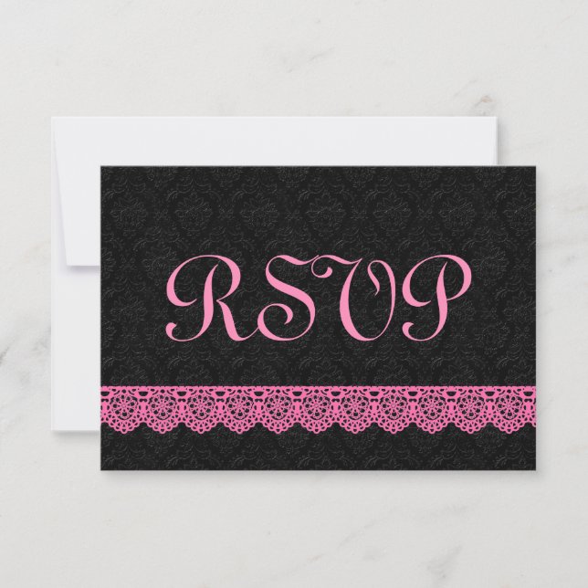 Carte de réponse Lace RSVP V16 ROSE et NOIR (Devant)