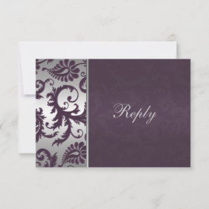 Carte de réponse Lapis violet et damas argenté RSV