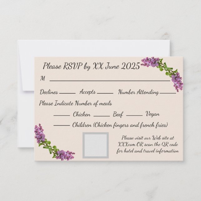 Carte de réponse Lilas et Crème (Devant)