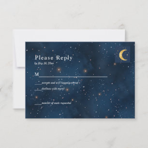 Carte de réponse Lune Croissante Nuit Étoilée Bleu