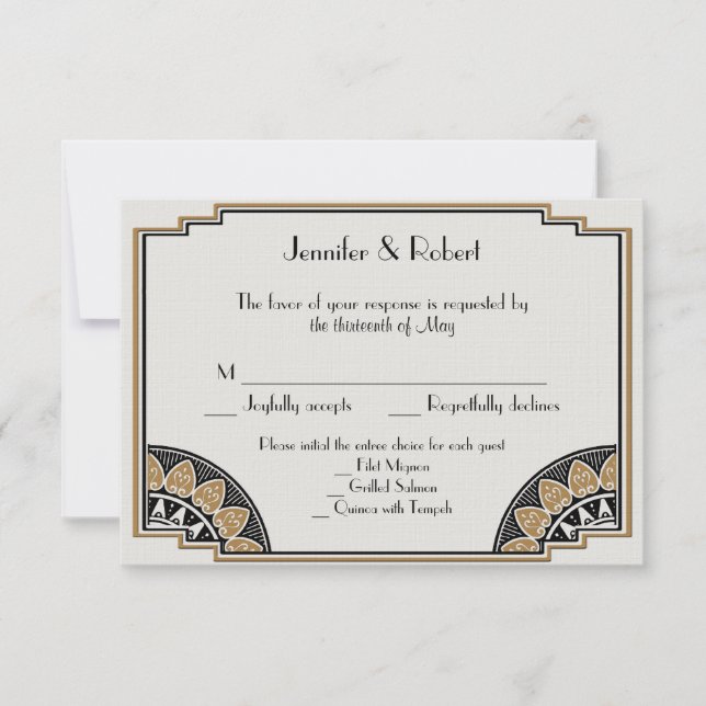 Carte de réponse Mariage Art Déco Gold Posh (Devant)