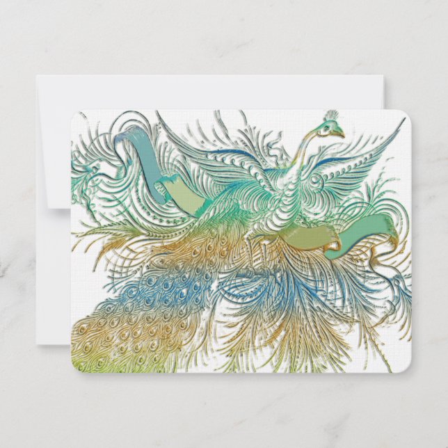 Carte de réponse Mariage aux oiseaux de paon vinta (Devant)