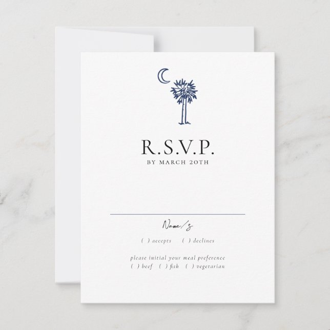 Carte de réponse Mariage bleu de la Marine de Char (Devant)