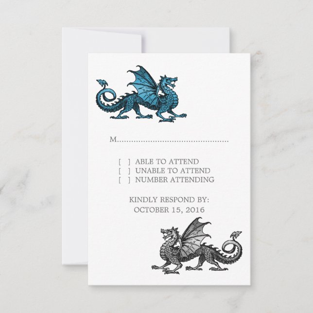 Carte de réponse Mariage Blue Silver Dragon (Devant)