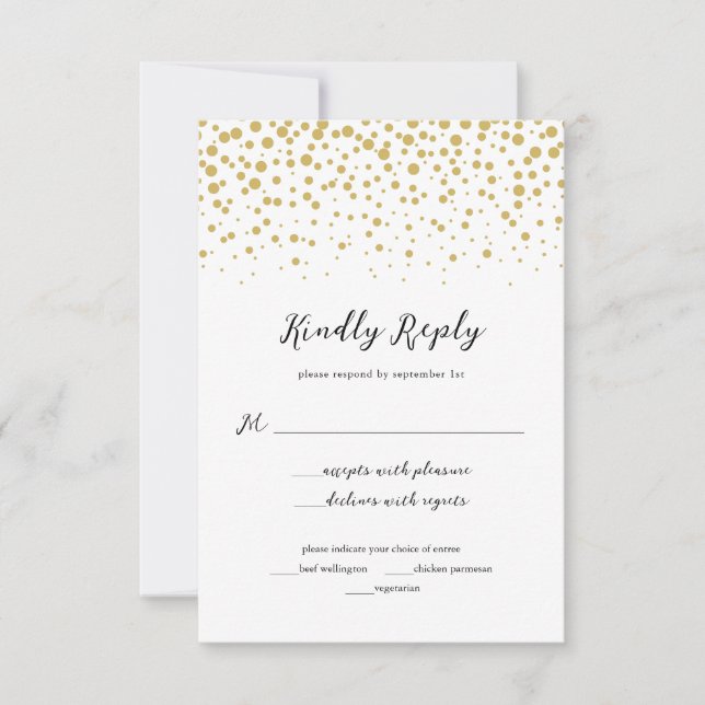 Carte de réponse Mariage Confetti Or Simple Elegan (Devant)