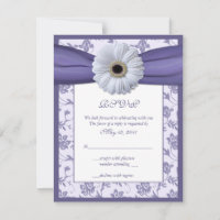 Carte de réponse Mariage damassé Florale violet bl