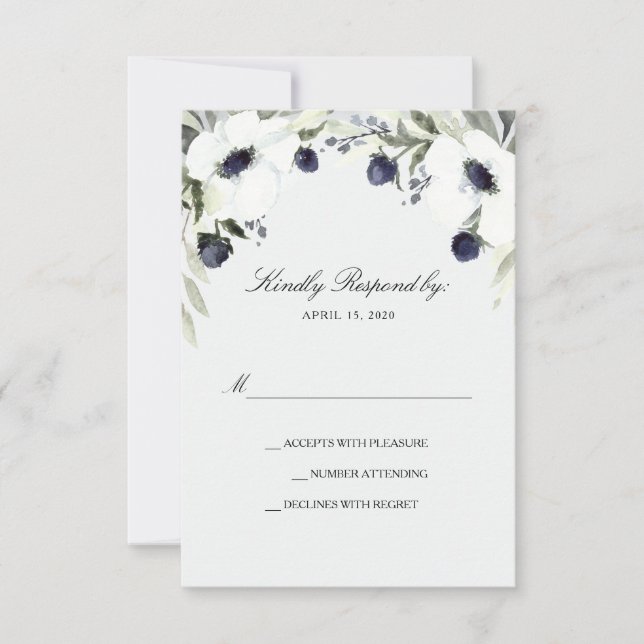 Carte de réponse Mariage d'anémone aquarelle (Devant)