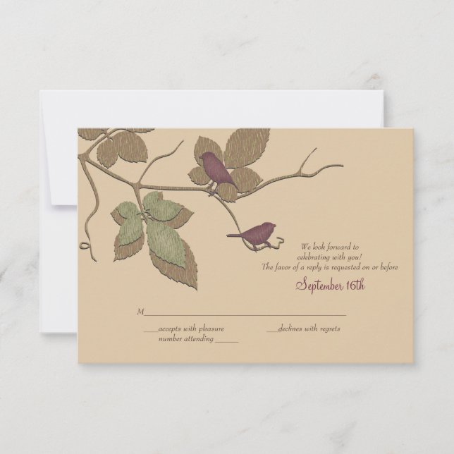 Carte de réponse Mariage de automne Feuille et ois (Devant)