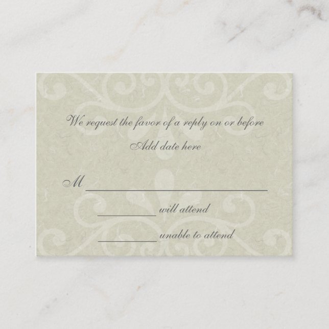 Carte de réponse Mariage de défilement gris (Devant)
