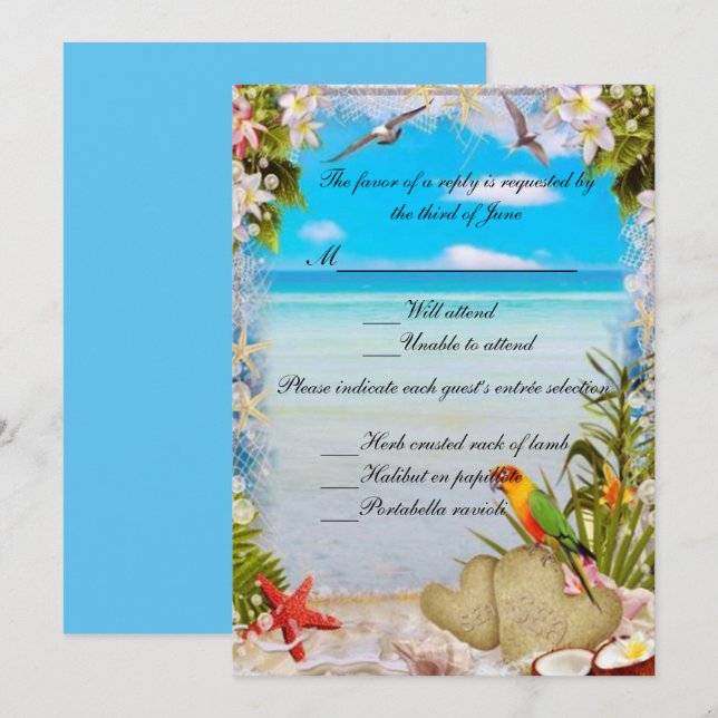 Carte de réponse Mariage de plage tropicale (Devant / Derrière)