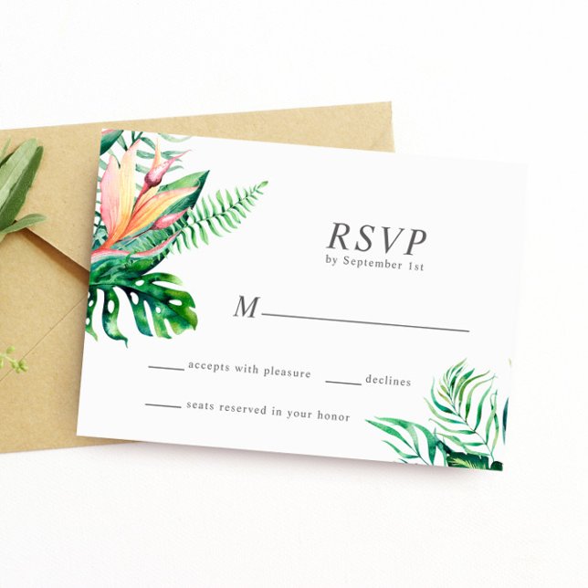 Carte de réponse Mariage des fleurs vertes tropica (Créateur téléchargé)