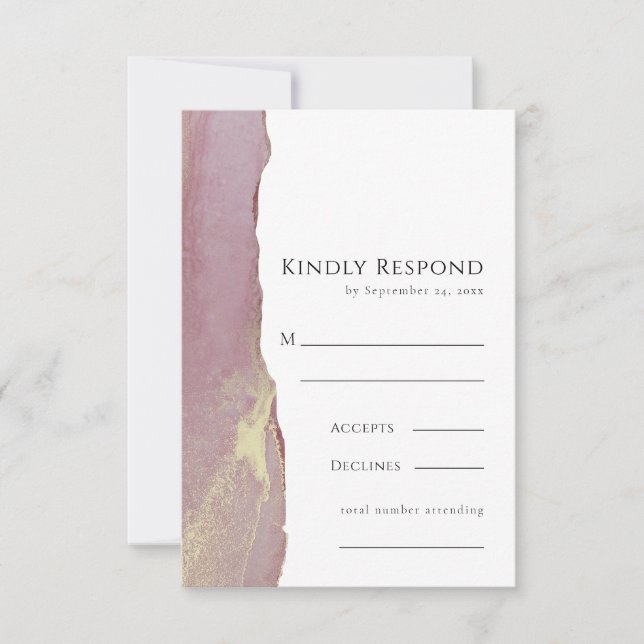 Carte de réponse Mariage Dusty Pink Gold RSVP (Devant)