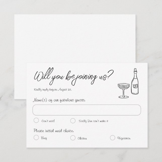 Carte de réponse Mariage écrite Retro Hand Drawn F (Devant / Derrière)