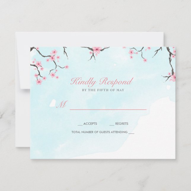 Carte de réponse mariage | Fleurs de cerisiers d'a (Devant)