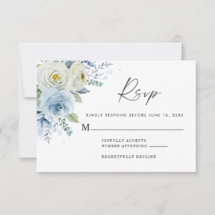 Carte de réponse Mariage floral bleu Dusty
