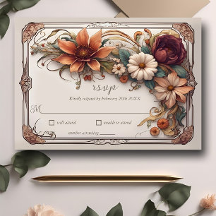 Carte de réponse Mariage floral réaliste Art Nouve