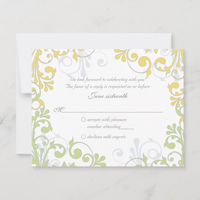 Carte de réponse Mariage jaune, vert, blanc (Devant)