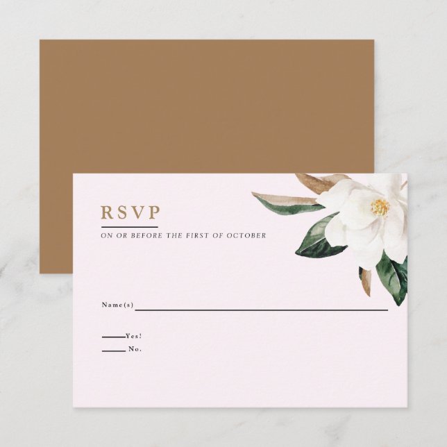 Carte de réponse Mariage Magnolia | Rose pâle (Devant / Derrière)