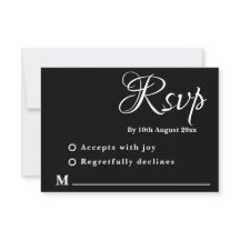 Carte de réponse Mariage noir et blanc minimale
