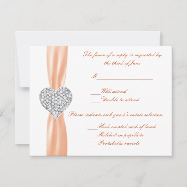 Carte de réponse Mariage orange Diamond Heart (Devant)