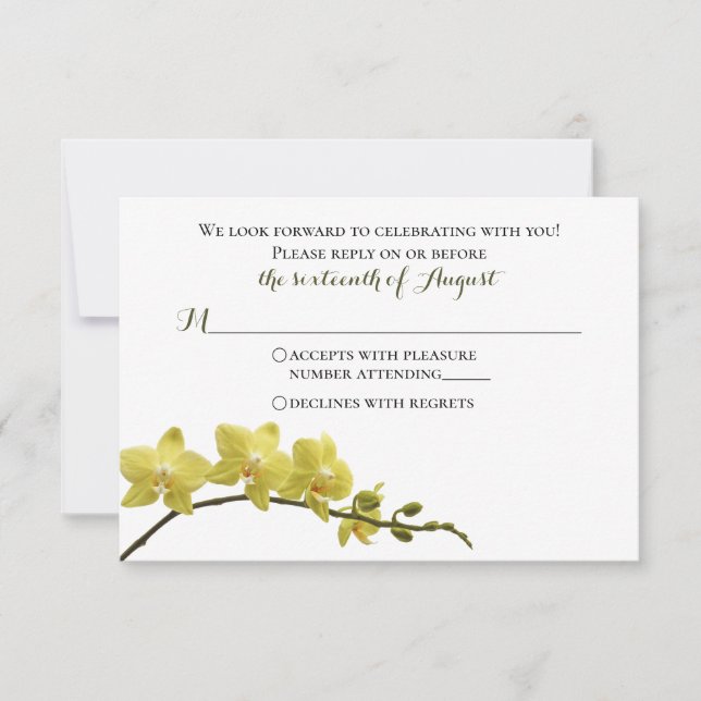 Carte de réponse Mariage orchidée jaune (Devant)