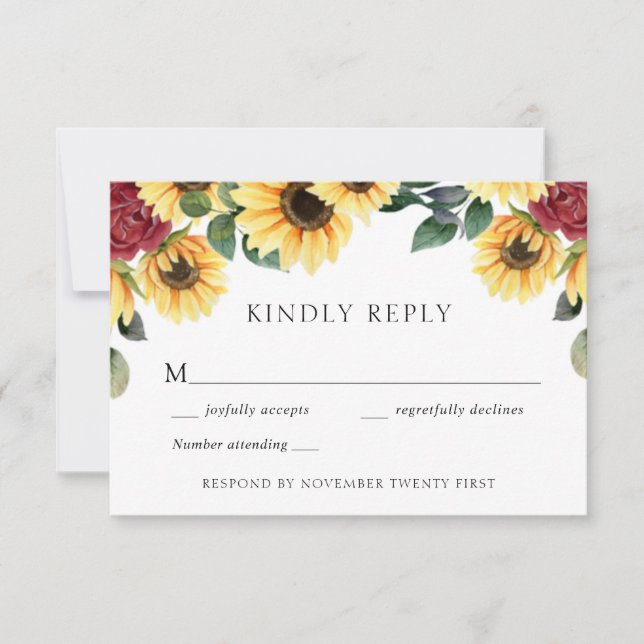 Carte de réponse Mariage Rose et tournesol (Devant)
