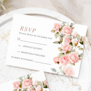 Carte de réponse Mariage rose et verte Feuille
