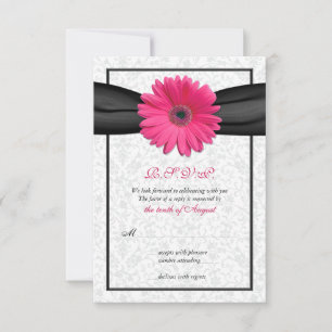 Carte de réponse Mariage rose Gerbera Black Ribbon
