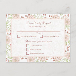 Carte de réponse mariage rose poudré vintage