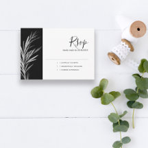 Carte de réponse Mariage RSVP en argent noir et bl