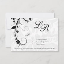 Carte de réponse Mariage RSVP Feuille élégant noir