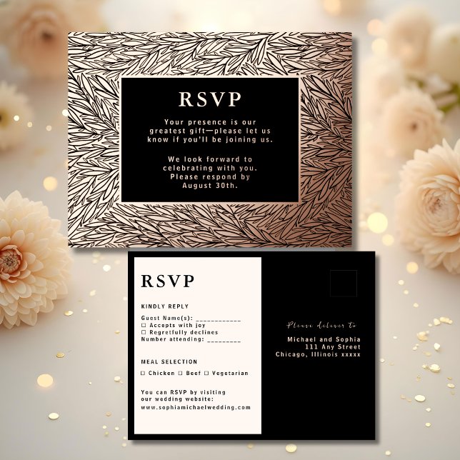 Carte de réponse Mariage RSVP Rose moderne Gold Lu (Créateur téléchargé)